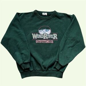 Vintage 90s Wind River Spellout Graphic Crewneck Sweatshirt Green Medium